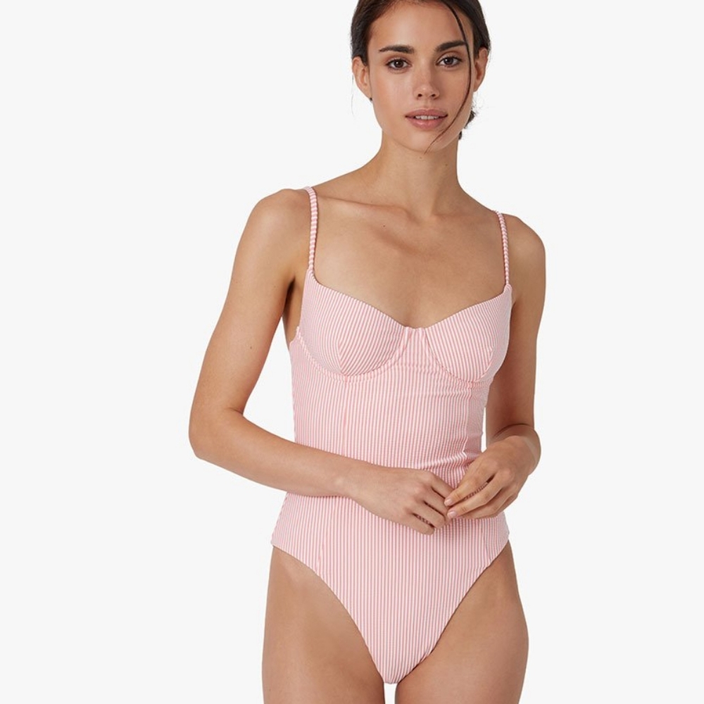 Onia Isabella high leg seersucker one piece